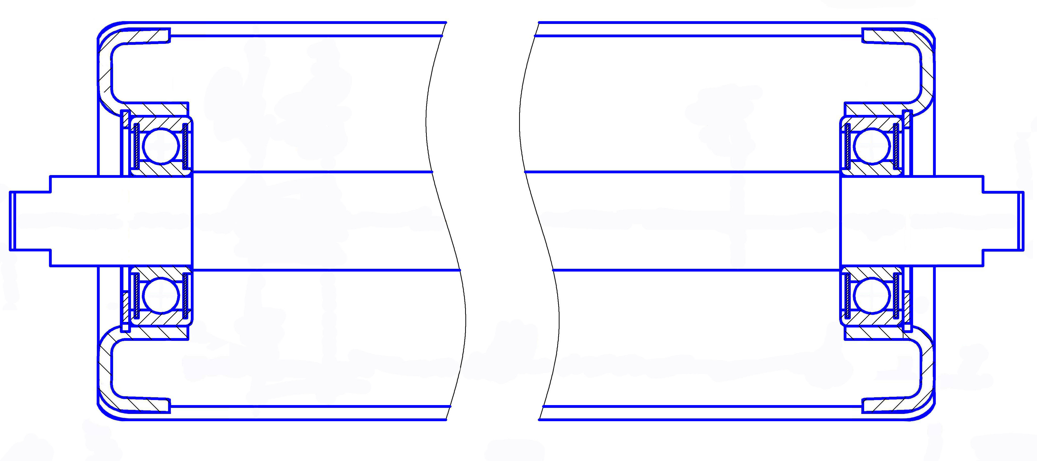 Ролик транспортерный разборный без лабиринтного уплотнения чертеж
